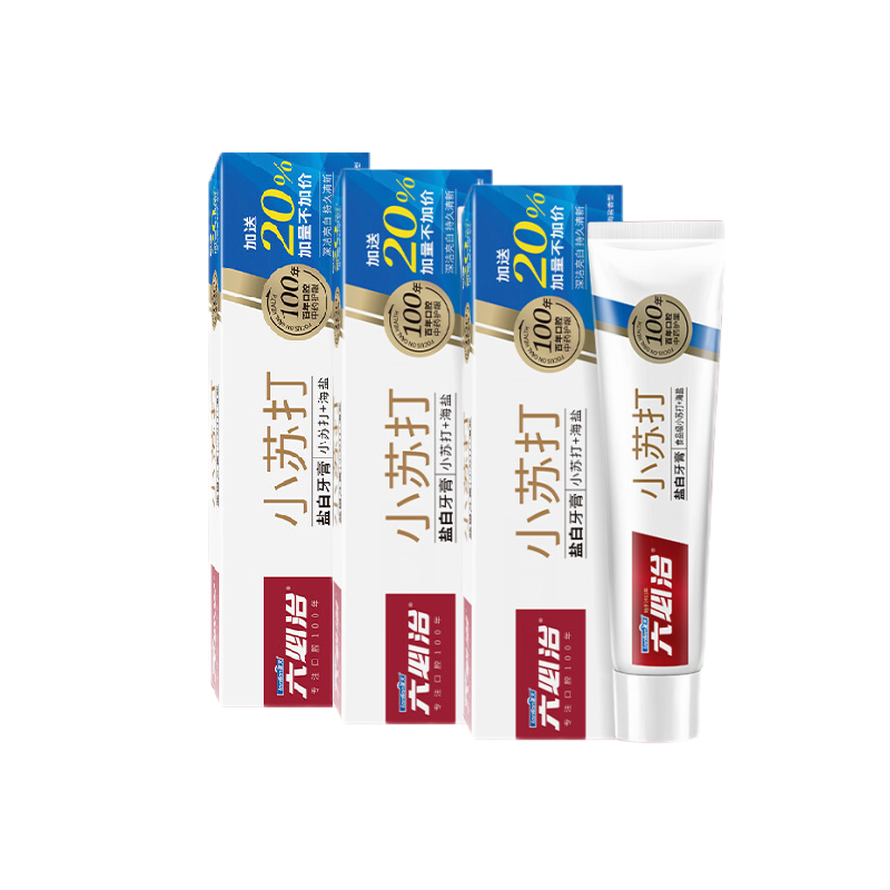 六必治小苏打盐白牙膏(清新海盐)120g*3支（单位：支） 红色