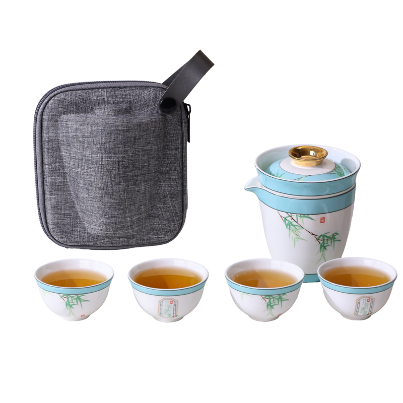 朵彩（DOCARE） DC-K502B 5件套 骨质瓷旅行茶具 水蓝色（单位：套）