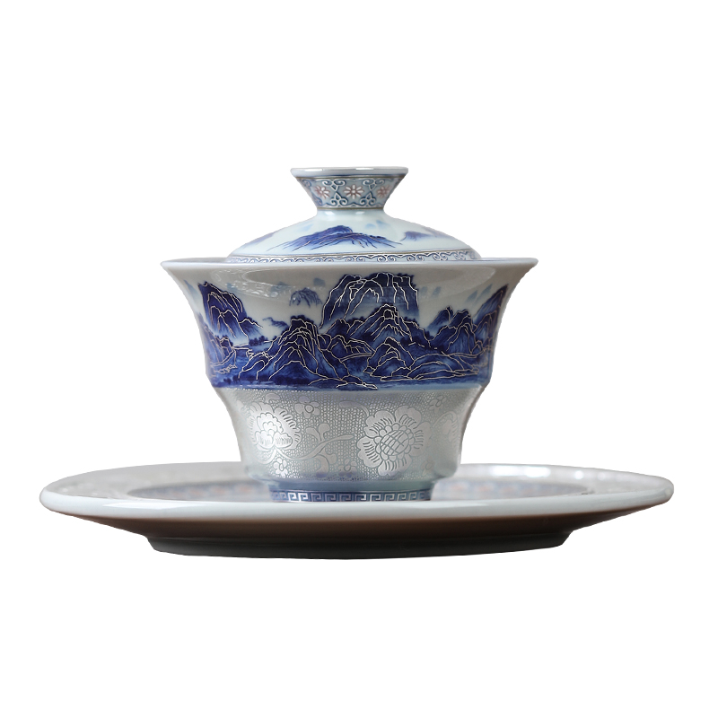 MULTIPOTENT JTT09-01 220ml 二才盖碗鎏银陶瓷 蓝色（单位：套）