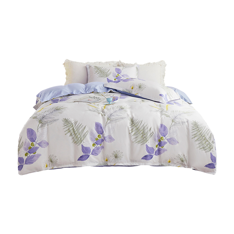 唐纳家纺 全棉四件套-云杉花叶TN-KT24050 被  套:200*230CM 床  单:230*245CM 枕  套:48*74CM*2 紫色