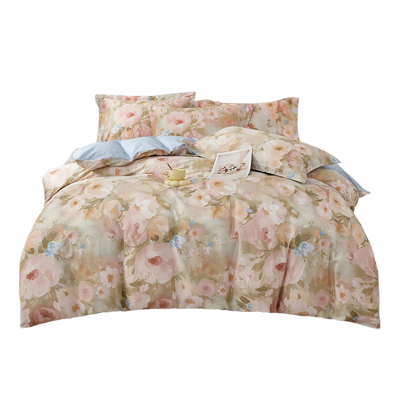 唐纳家纺 全棉四件套-樱落潇潇TN-KT24051 被  套:200*230CM 床  单:230*245CM 枕  套:48*74CM*2 浅咖色