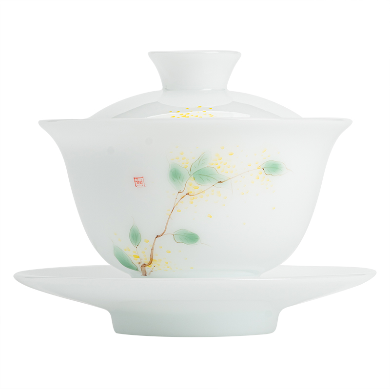 MULTIPOTENT JHY08-11 160ml 手绘绿叶三才盖碗 白色（单位：套）