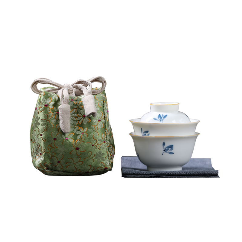 MULTIPOTENT 手绘蝴蝶兰旅行茶具 2头 快客杯便携装 白色（单位：套）