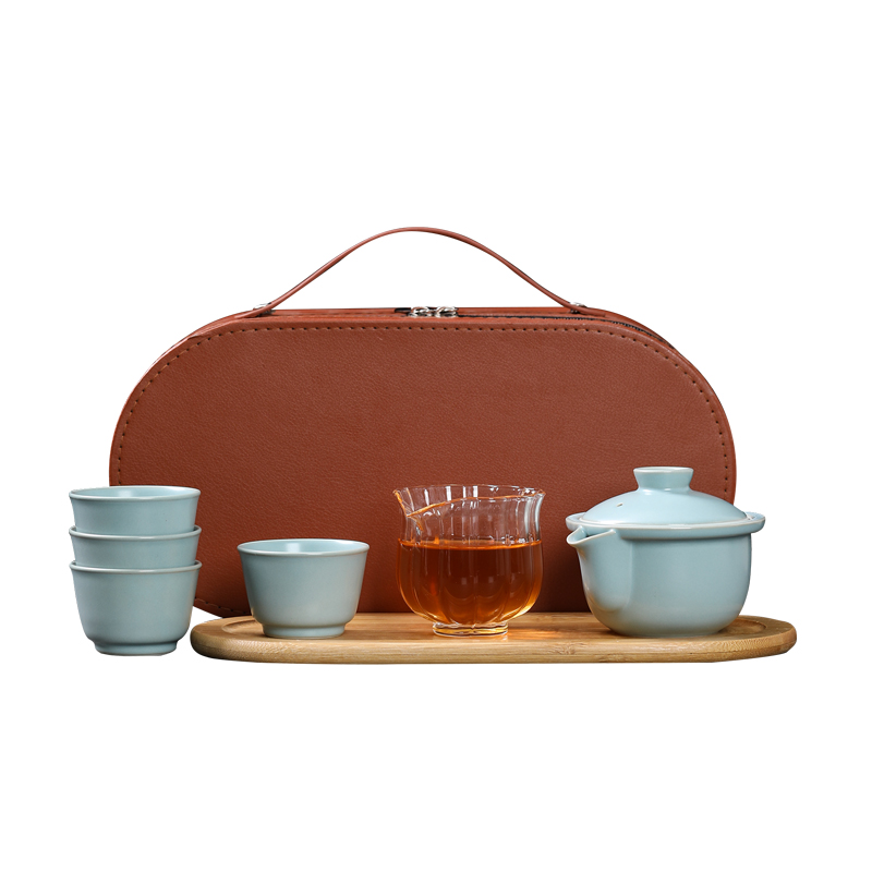 MULTIPOTENT YXHZ12-04 7头 汝窑开片逍遥壶便携装 水蓝色（单位：套）