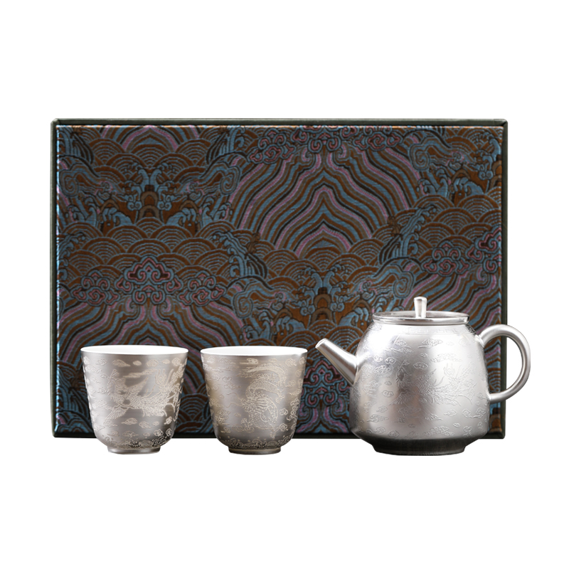 MULTIPOTENT LF-2301 3头 鎏银龙凤呈祥一壶两杯 银色（单位：套）