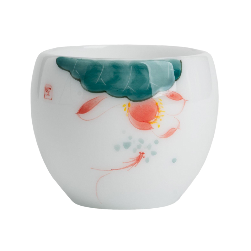 MULTIPOTENT JHY08-03 110ml 茶杯手绘白瓷鱼戏荷莲 白色（单位：个）