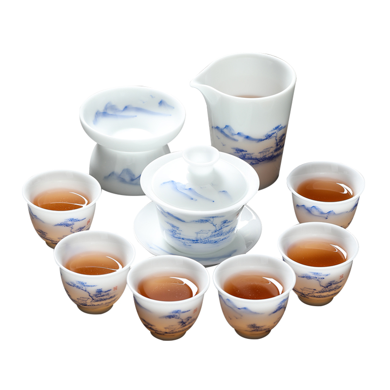 MULTIPOTENT GS112 9头 整套茶具手绘山水 白色（单位：套）