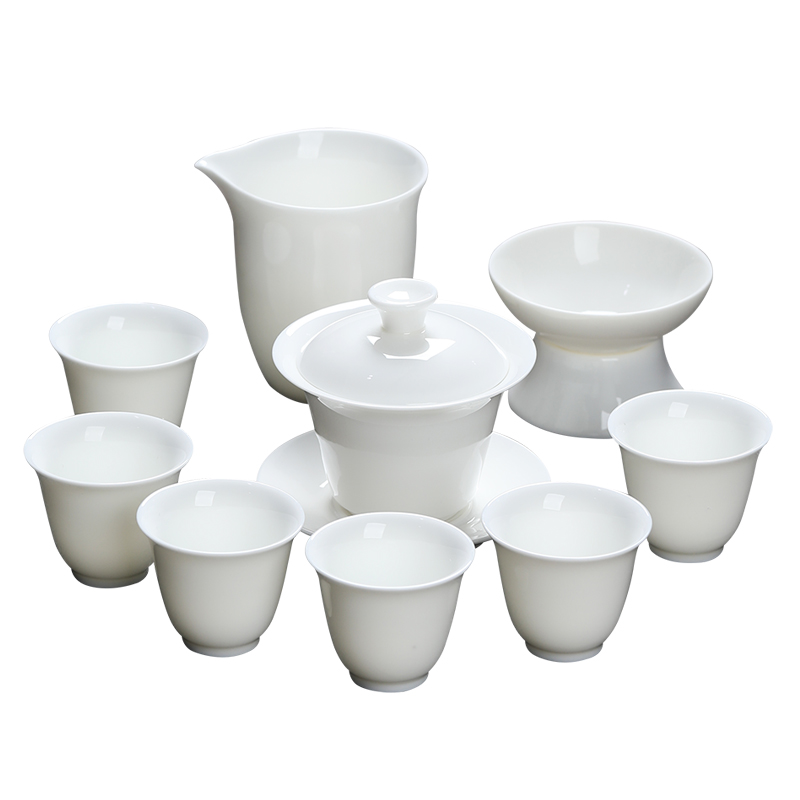 MULTIPOTENT YQ-LQB-ZTCJ-202111-01 9头 白瓷盖碗茶杯整套茶具 白色（单位：套）