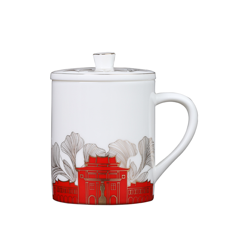 MULTIPOTENT YQ-CJF-CB-202111-04 350ml 中国风陶瓷带盖办公杯 白色（单位：套）