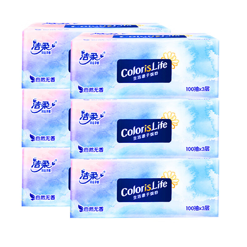 洁柔 OR213-24R 3层100抽24包 抽纸缤纷系列 天蓝色（单位：箱）