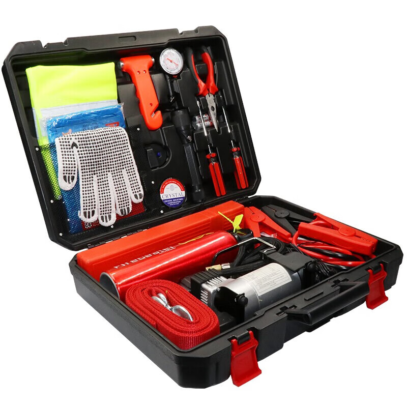 鸣固 100068140245 车载应急包 应急救援工具箱多功能急救包灭火器反光衣18件套 年检无忧行车必备品质  黑色（单位：箱）