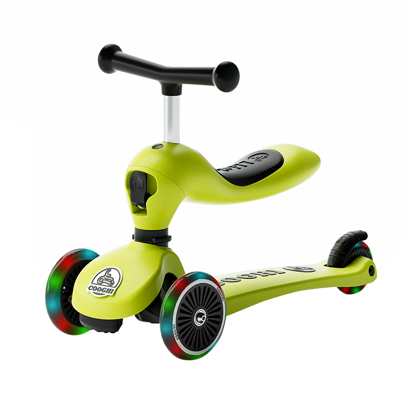 酷骑（COOGHI） 多功能滑板车 小绿车V2二合一 发光款 38.5-42.5cm 酷骑绿（单位：台）
