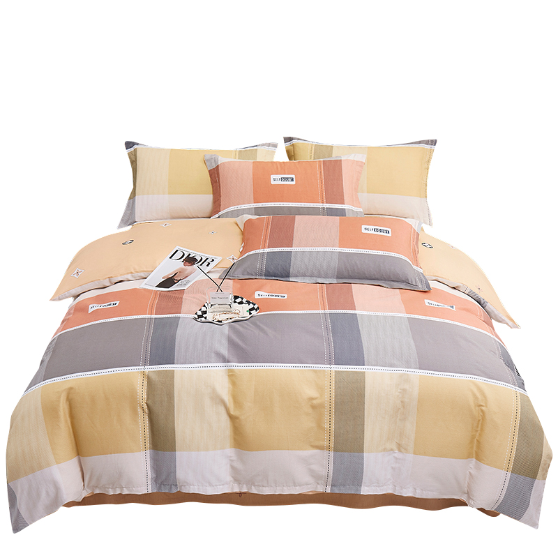 巴天弩（BATANUV） F-JF001 被套200*230cm床单230*250cm枕套48*74 复古彩格全棉四件套 方格世界-黄（单位：套）