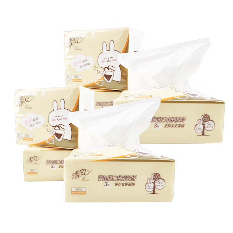 清风 AR62GDT 3层100抽180x120mm 萌宠系列亲肤抽纸6包 白色（单位：提）