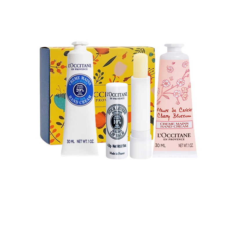 欧舒丹（L'OCCITANE） 经典 乳木果护手霜30ml+樱花护手霜30ml+唇膏4.5g 修护套装 粉色（单位：套）