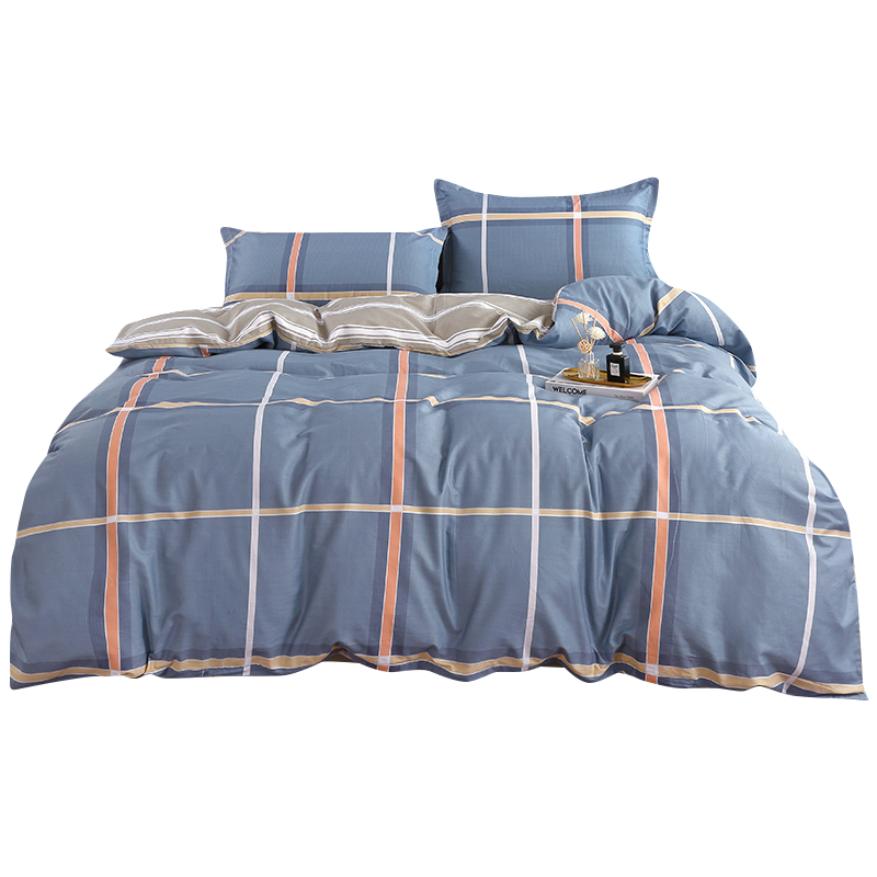 巴天弩（BATANUV） F-JF026 被套200*230cm床单230*250cm枕头48*74 全棉北欧风情四件套 蓝色格子（单位：套）