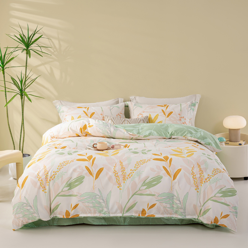 晚安家纺 秋日暖绒四套件-轻花叶舞 L 洛卡棉 200*230cm 金色（单位：套）
