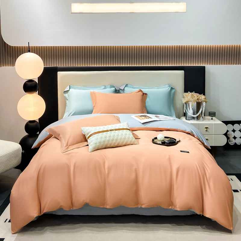 晚安家纺 慕纯拼色床单四件套-浅橙 200*230cm 100%棉 灰橙色（单位：套）