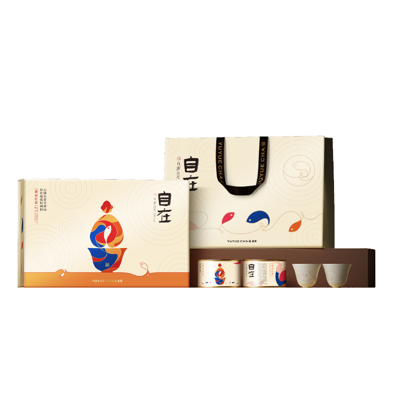 鱼玥 茶叶套装 自在茶 黄金红茶100g+品茗杯2个 象牙色（单位：盒）