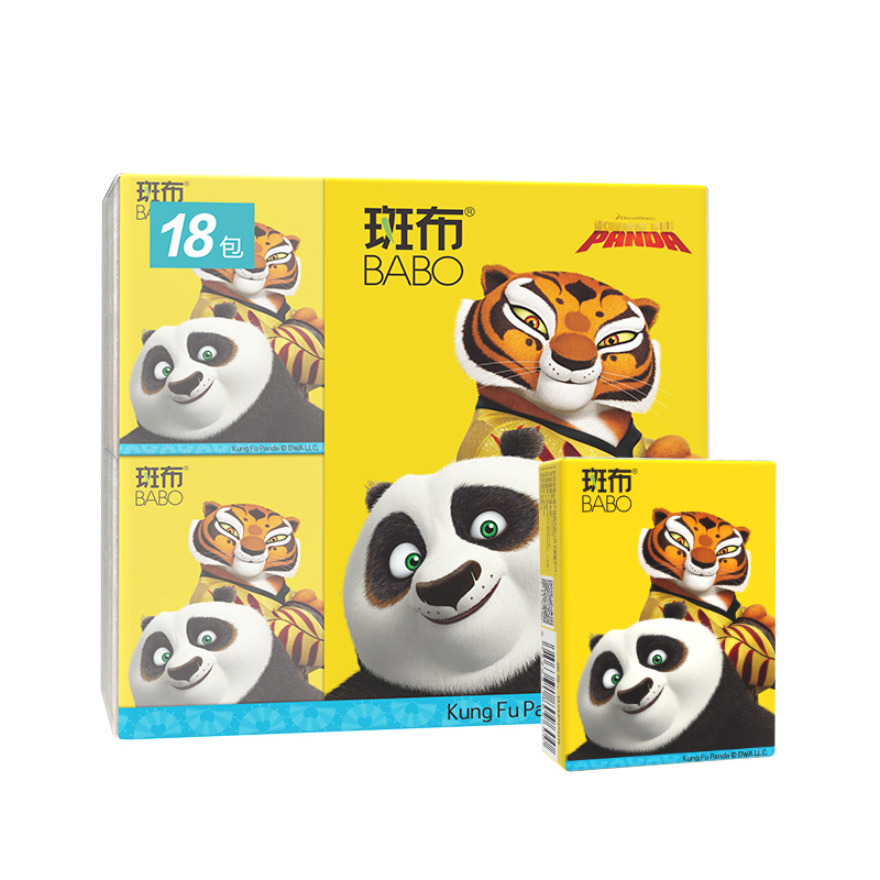 斑布功夫熊猫系列手帕纸 4层8片*18包/提 黄色