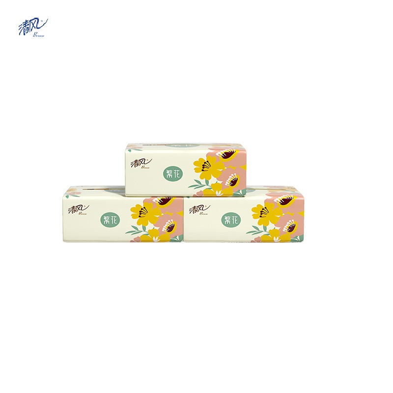 清风（QINGFENG）软抽纸 繁花系列 2层150抽3连包（单位：提） 黄色