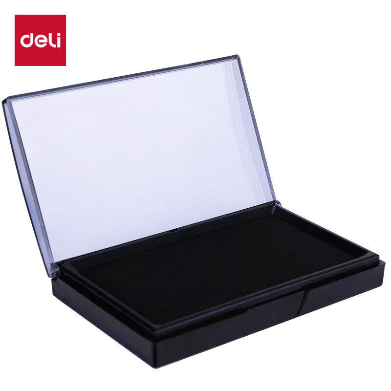得力(deli)138*88mm透明外壳方形快干印台印泥 办公用品 黑色9864  单位：个 黑色
