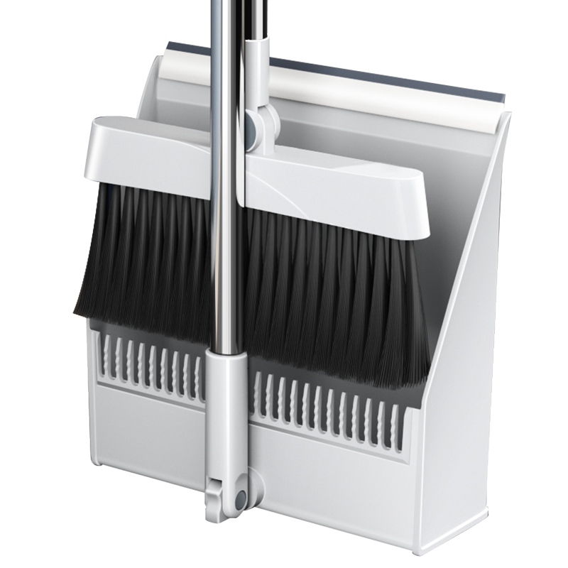 家杰优品扫把簸箕套装可折叠直立收纳软毛扫帚家用扫地笤帚梳齿型JJ-S004套 钢琴白