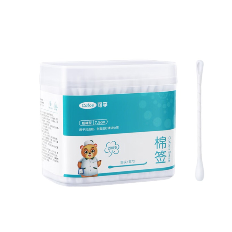 可孚棉签（圆头+耳勺）	纸棒型 7.5cm*200支*2盒 白色
