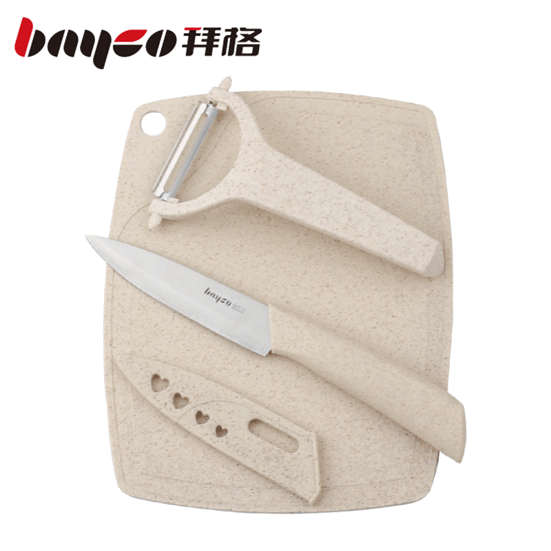 拜格（BAYCO）小麦秸秆水果刀刨 3件套【BD8051】（单位：套） 米色