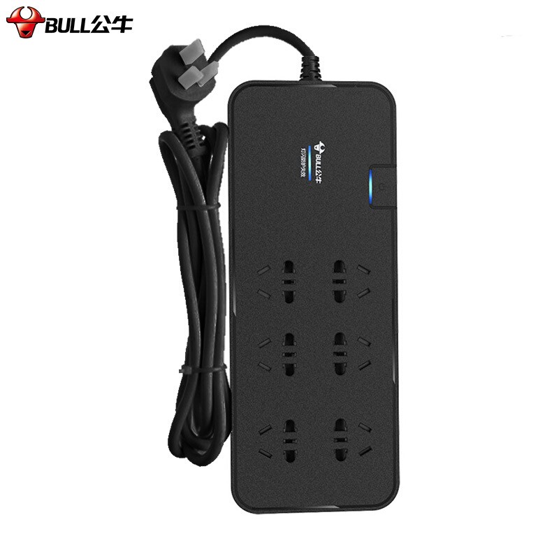公牛（BULL）抗电涌抗浪涌插座/插线板/插排/排插/接线板/拖线板 6位总控全长3米 保护智能电器 GN-H3060 个 黑色