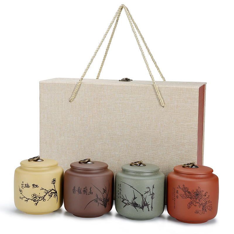 金镶玉 存茶罐 梅兰竹菊茶叶罐  单位：套 深灰色