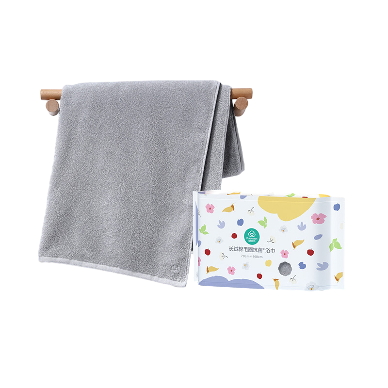 全棉时代长绒棉毛圈抗菌浴巾 70cm&times;140cm （单位：条） 灰色