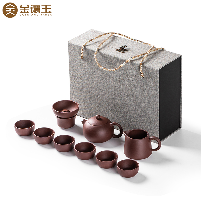 金镶玉 西施壶 9件套 功夫紫砂茶具整套 褐色（单位：套）