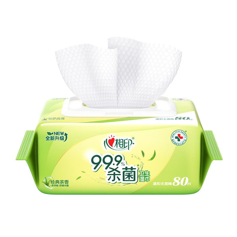 心相印（Mind Act Upon Mind） 经典茶香湿巾 80张 杀菌卫生湿巾 绿色（单位：包）