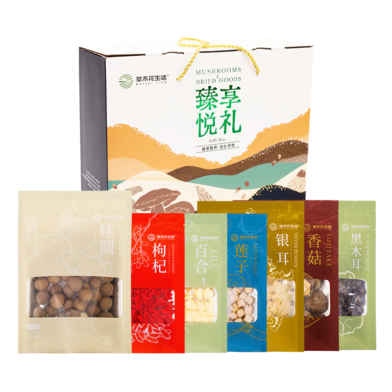 草木花生活 珍萃尚礼菌菇礼盒 天然农产营养丰富 780g 白色（单位：盒）