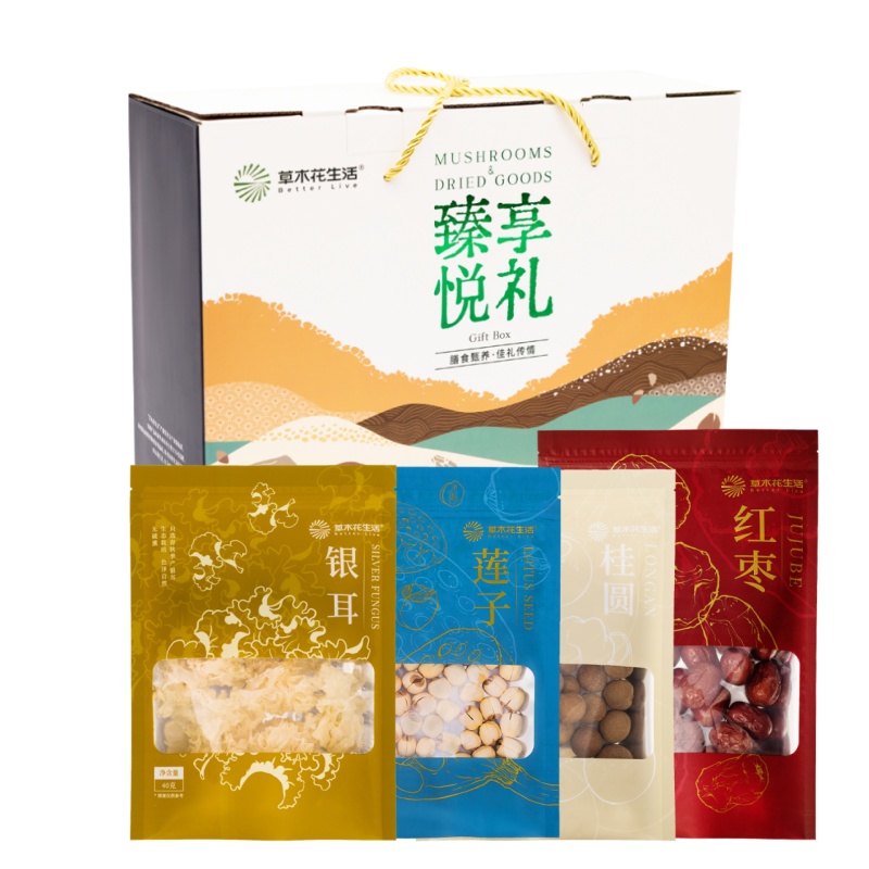 草木花生活 甄享悦礼菌菇礼盒 天然农产营养丰富 860g 白色（单位：盒）