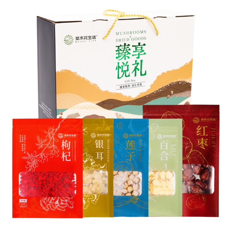 草木花生活 甄享悦礼菌菇礼盒 天然农产营养丰富 930g 白色（单位：盒）