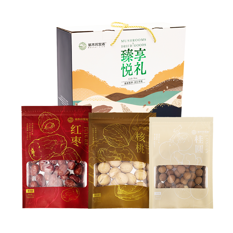 草木花生活 干果礼盒 天然农产营养丰富 1000g 白色（单位：盒）