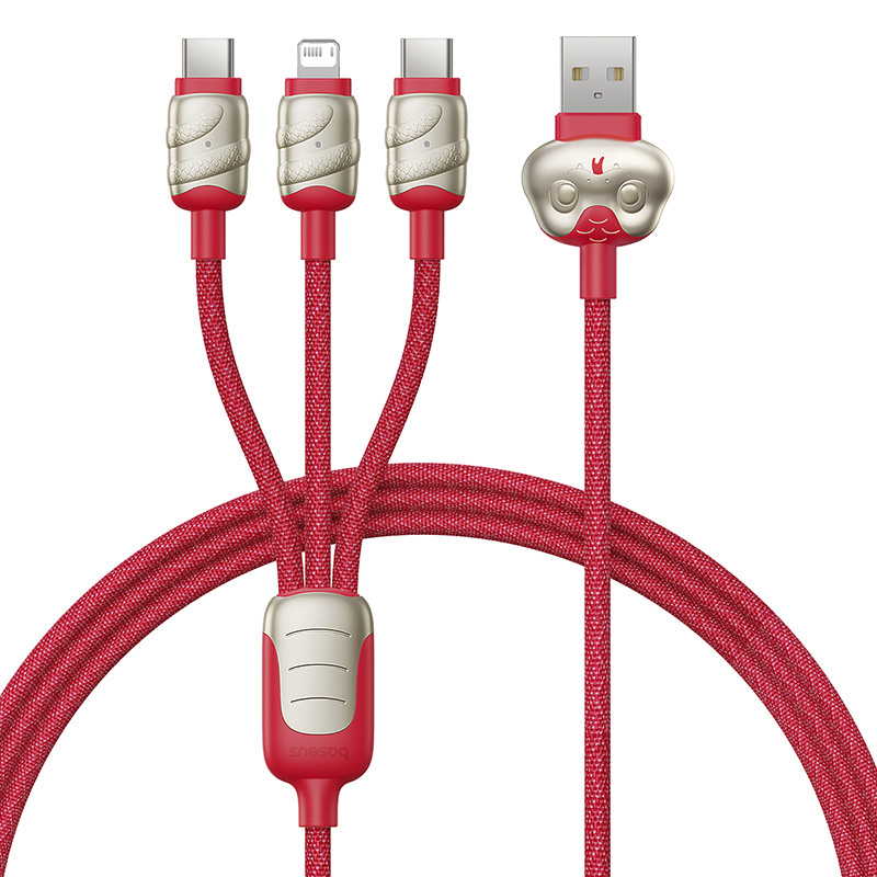 倍思（Baseus） 蛇年生肖 一拖三数据线 P10381600912-00 3.5A 1.2m 红色（单位：根）