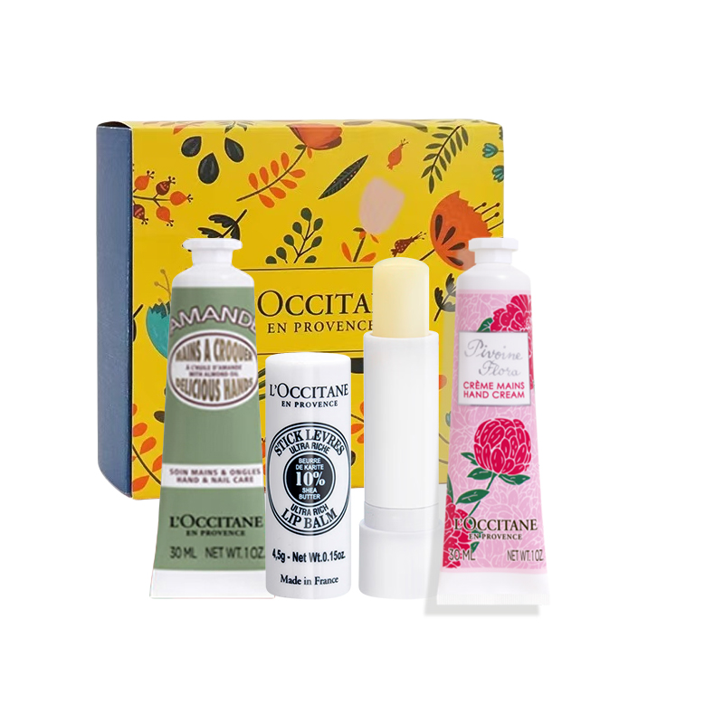 欧舒丹（L'OCCITANE） 甜扁桃芍药 护手霜30ml*2+唇膏4.5g 手唇礼盒3件套 香槟黄（单位：套）