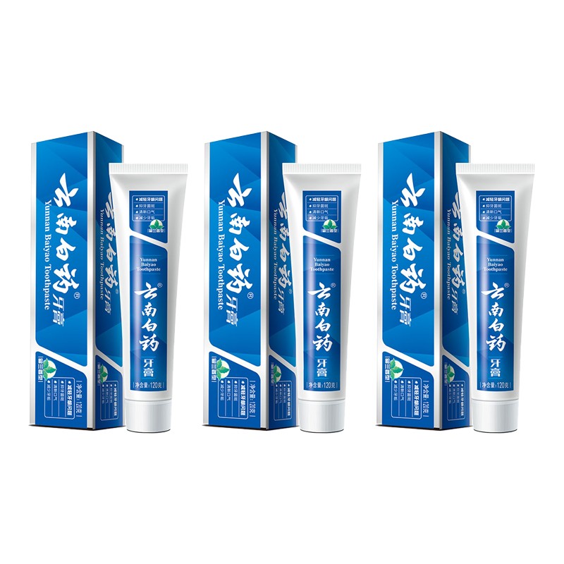 云南白药 留兰香型 120gX3支装 清新口气牙膏 白色（单位：盒）
