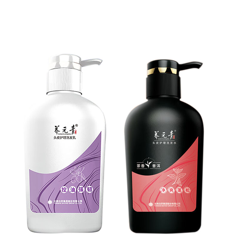 云南白药（YUNNANBAIYAO） 养元青 控油强韧500mlX1+蓬松普洱500mlX1 植物洗发露 500ml+500ml 白色（单位：瓶）