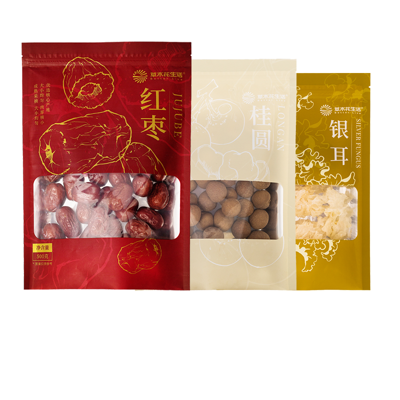 草木花生活 桂圆200g+红枣500g+银耳40g 740g 组合装  混色（单位：袋）