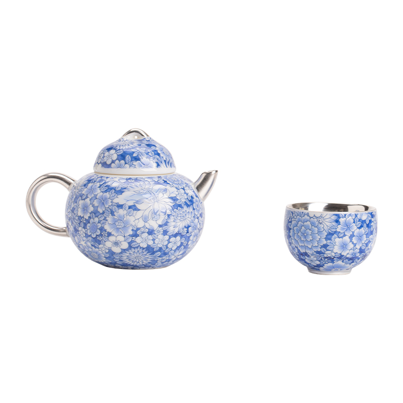 苏氏陶瓷/SUSHICERAMICS J1121 2头 鎏银百花茶壶小套装  混色（单位：套）