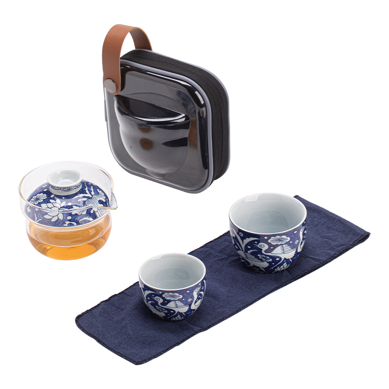苏氏陶瓷（SUSHI CERAMICS） J1138 3头 青花一路莲升旅行茶具  混色（单位：套）