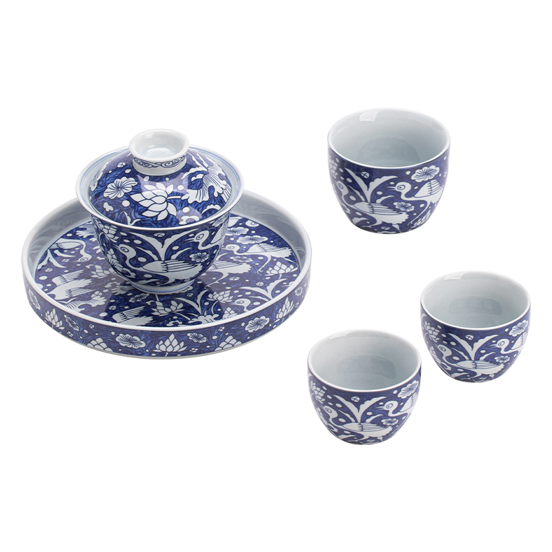 苏氏陶瓷（SUSHI CERAMICS） J1135 5头 青花一路莲升茶具套组  混色（单位：套）