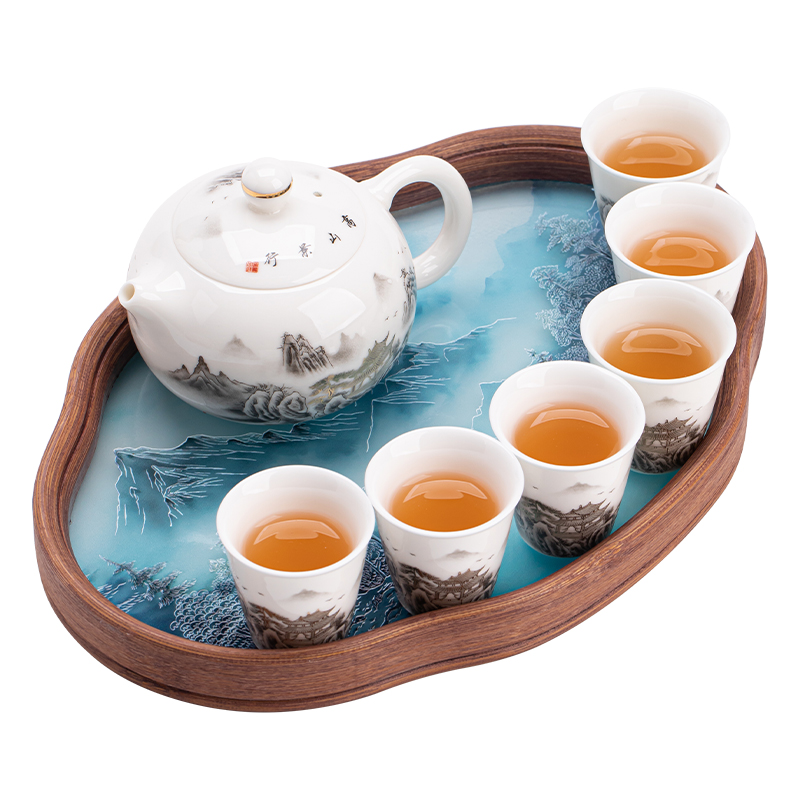 苏氏陶瓷（SUSHI CERAMICS） J1167 8头 江山如画带茶盘套装 白色（单位：套）