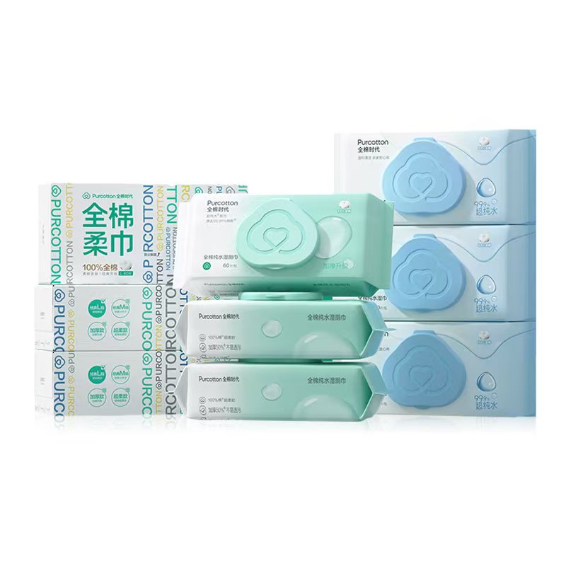 全棉时代 20250304（组合） 洗脸巾3盒+湿厕巾3包+湿巾3包 全家桶 绿色（单位：套）