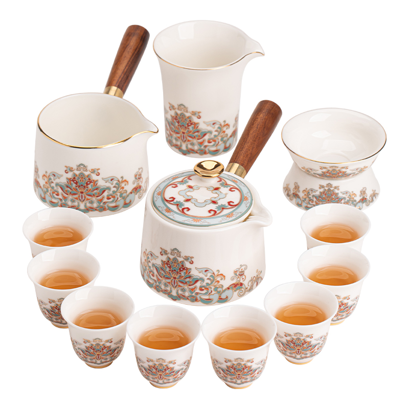 苏氏陶瓷（SUSHI CERAMICS） J1106 12头 敦煌宝相花侧把壶套装  白色（单位：套）