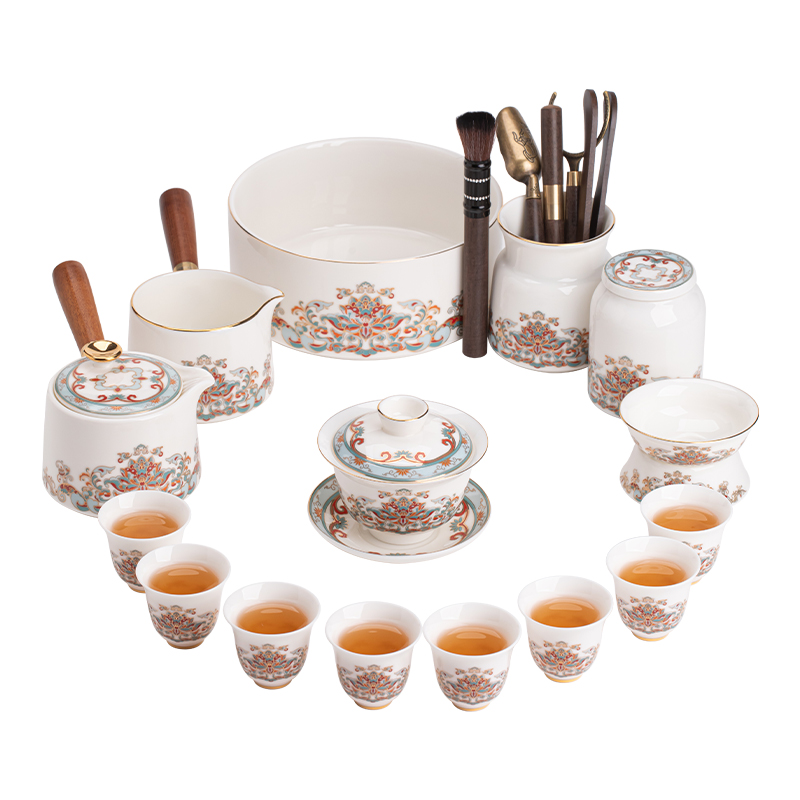 苏氏陶瓷（SUSHI CERAMICS） J1110 15头 敦煌宝相花茶具大套组  白色（单位：套）